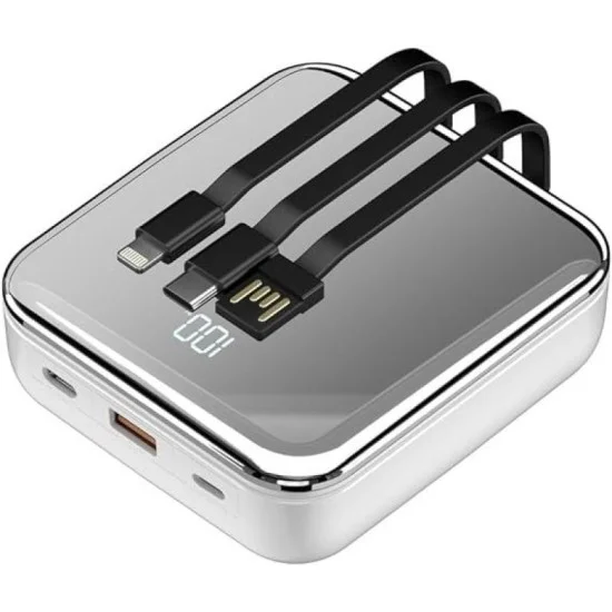 Porodo 20000Mah Mirror Power Bank Built-In Charge & Re-Charge Cables